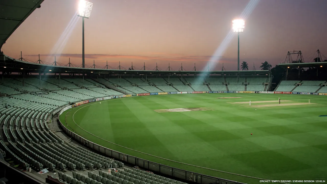 Editorial photograph of a quiet pitch under evening light illustrating a dated, sourced entry.